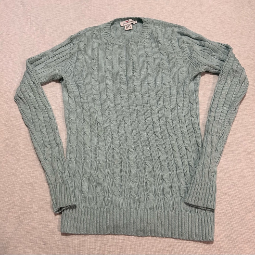 Vineyard Vines Cashmere Wool Blend Cable Knit‎ Sweater Light Blue Womens Small S
